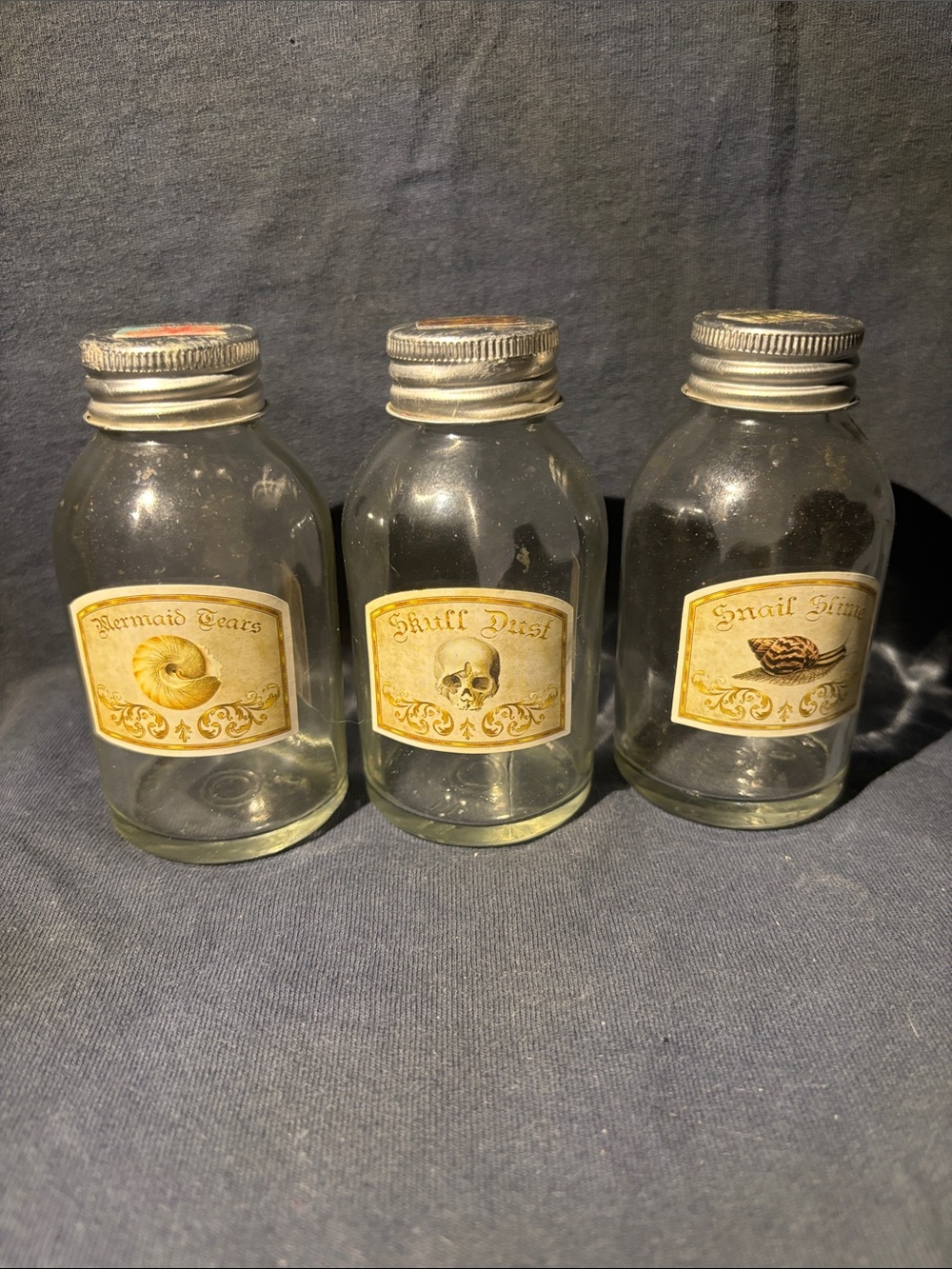 Vintage-Style Clear Glass Apothecary Bottles with Silver Caps - Set of 3
